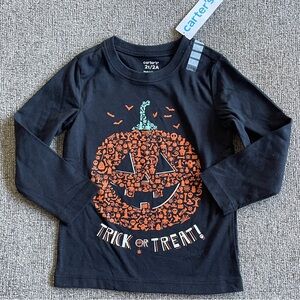 Carter's Black Halloween Pumpkin Trick or Treat Shirt 2T Bats Jack-o-lantern